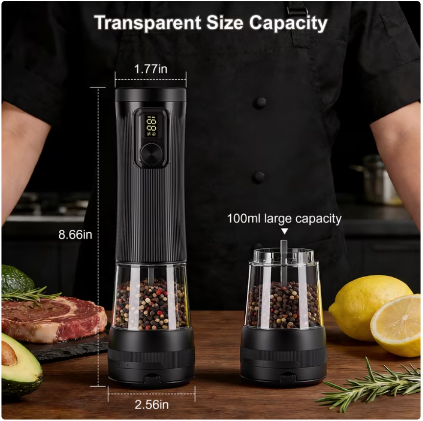 Electric Salt & Pepper Grinder Set, Rechargeable, 5 Coarseness, 2-Spee ...